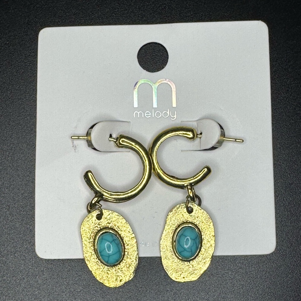 NWT EARRINGS BRASS AND TURQUOISE - Picture 4 of 4
